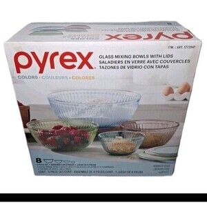 Pyrex Glass Sculpted Mixing Bowl 8 PCs Set Microwave Freezer Dishwasher New